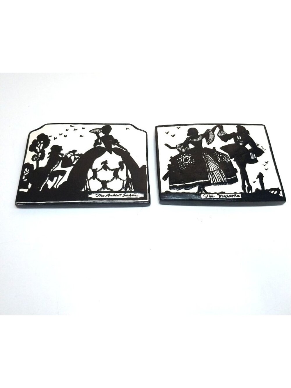 Black & White Chalkware Silhouette Art Wall Plaques Mazurka & The Ardent Sailor